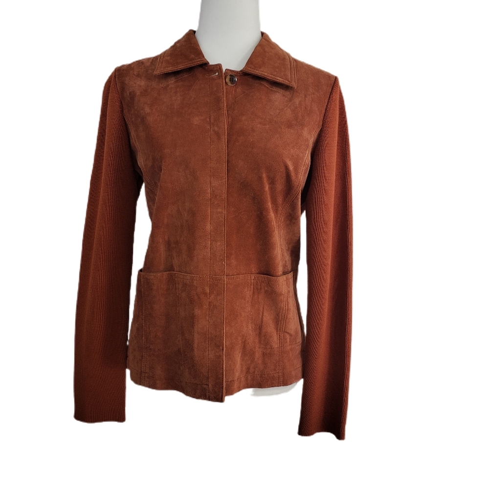 Sigrid Olsen Burnt Orange Suede and Knit Mix Blazer size S